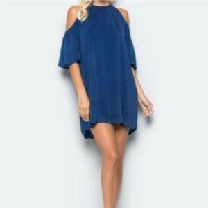 Maven West Sapphire Blue Silky Washed Cupro Cold Shoulder Pull On Dress NWT S